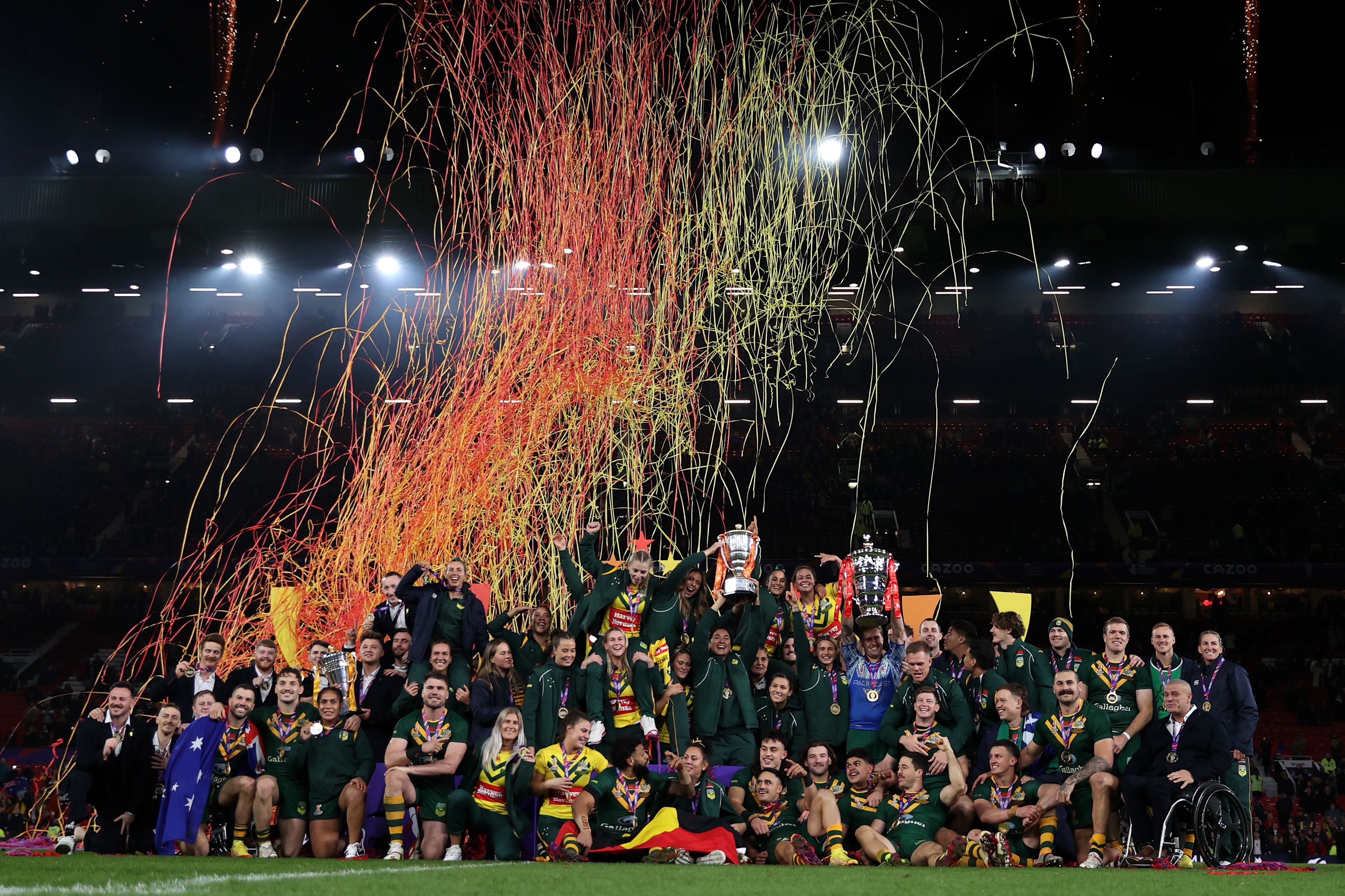 England Wheelchair, Australia Men and Women's teams celebrate winning their competition at the Rugby League World Cup 2022.