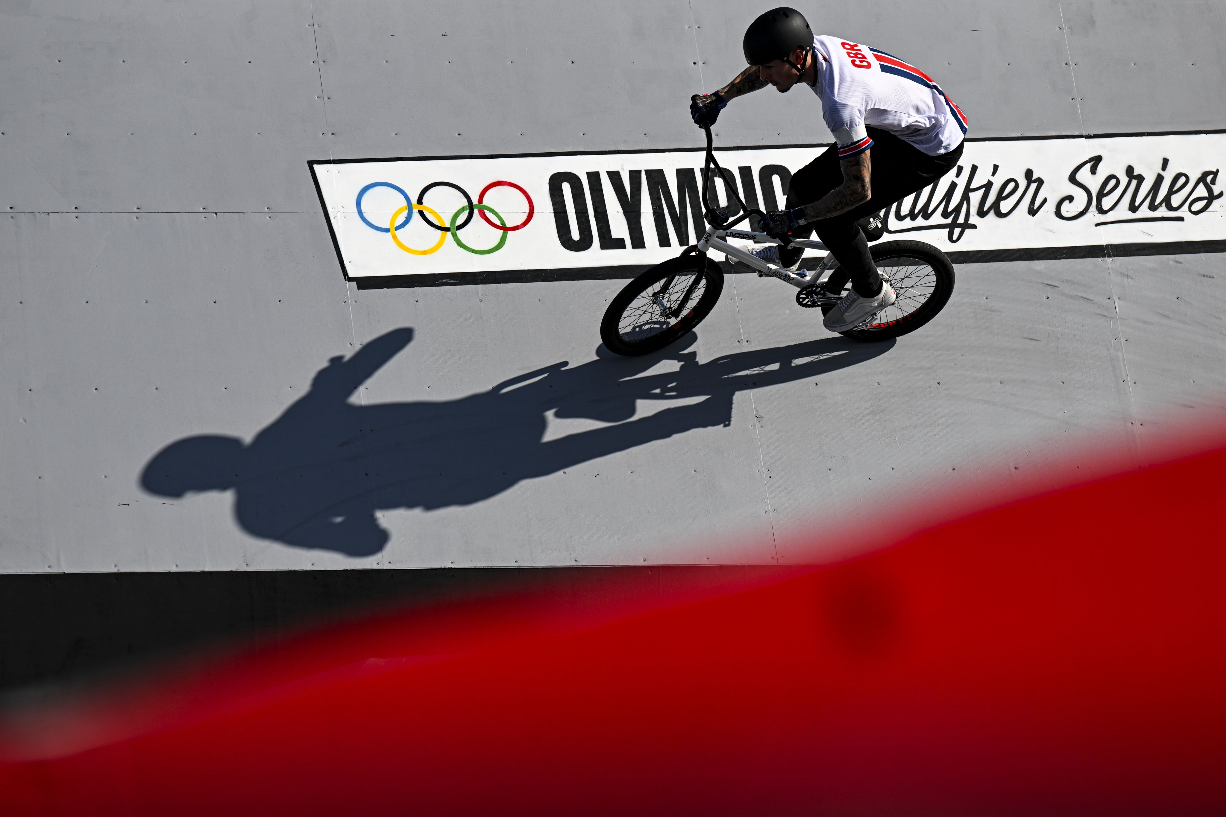 TeamGB BMX athlete riding their bike in competition